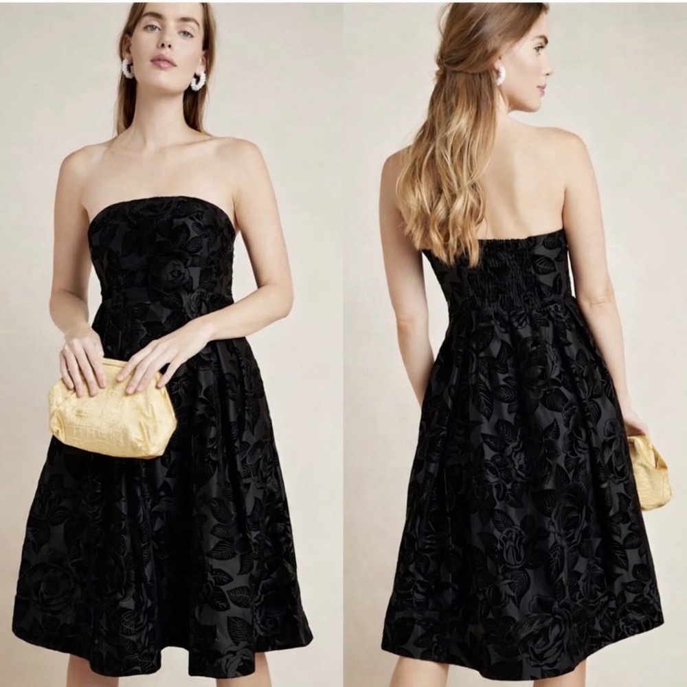 Maeve‎ Anthropologie Jonquil Black Velvet Dress Cotton & Silk Dress Size 8